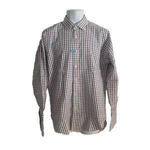 T.M. Lewin Mens Lewin 100 Regular Fit Red White Blue Plaid Dress Shirt 15.5 33